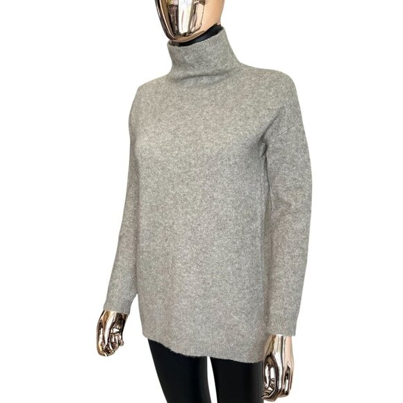 Tahari Luxe 76% Cashmere Blend Funnel Neck Sweater Greenish Gray Oversized XS - Picture 5 of 8